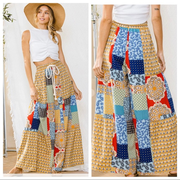 Brooke Boho Fabulous Double Tiered Wide Leg Printed Pants - Picture 2 of 6